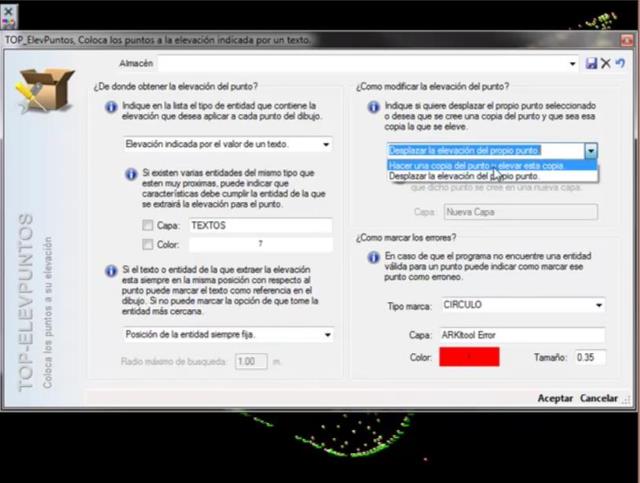 Este comando permite asignar a los puntos seleccionados en el dibujo y de forma automática una cota o elevación que se obtiene a partir del valor de un texto o de la cota o elevación de una curva cercana.